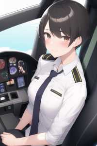 girl, very short hair, pilot uniform, white shirt, necktie, cockpit s-4249347098.png
